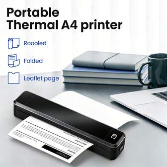  Impresora térmica portátil Marklife A4 sin tinta para viajes móviles inalámbricos, con un rollo de papel blanco A4, compatible con impresión de cartas mini, compatible con teléfonos móviles y portátiles, adecuada para papel plegable/enrollable/tatuaje, adecuada para negocios, viajes, oficina y hogar