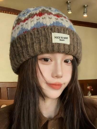 男女通用复古针织羊毛帽，保暖百搭的耳罩帽，适合秋冬季节，宽松修身设计，时尚多功能户外旅行保暖帽