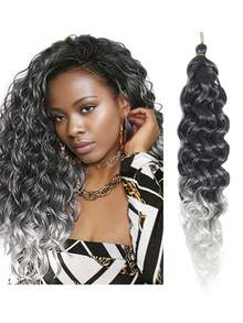 海洋波浪钩编波浪假发 18/24 英寸 1 包 黑色混灰色夏威夷卷曲编发，女神辫钩编假发 - 彩色 - 查看 9