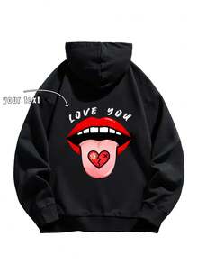 Customized Men's Hoodie, Personalized Big Mouth Text Print, Loose DIY Exclusive Sweatshirt