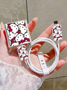 Sanrio Cute Bow Kitten Full Screen Kitten Charging Cable Compatible With IPhone 17 Pro Max, Anti-Bending Data Cable Protector Compatible With IPhone 16, 20W - Multicolor - View 4