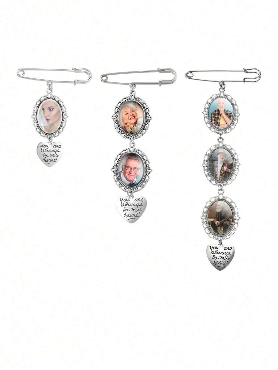 1/2 piezas Kit de fabricación de broches de alfileres DIY, regalos del Día de San Valentín, para novia, boda, aniversario, Ramadán, Día de la Madre, festival, broche de alfileres con encanto de ramo de fotos personalizado DIY, para mujeres y niñas, broche de corazón de foto vintage, marco de encaje con marco ovalado con colgante