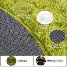 Large Shaggy Area Rug For Living Room & Bedroom – Stain-Resistant Fluffy Carpet With 1.4 In High Pile, Plush Aesthetic Throw Rug, Non-SIip Rubber Backing With 4 Anti-SIip Pads, Durable Edge Stitching – Cozy Minimalist Decor – Great Gift For New Year ! - 草綠色 - 查看 7