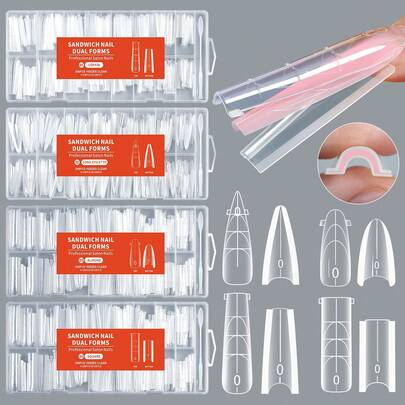 256 Stück professionelles Sandwich-Nagelkunst-Formset, Mandel- und runde Nagelextensionsformen, ohne Papier benötigt, 16 Größen, Kunststoffmaterial, Nagelsalon-Werkzeug