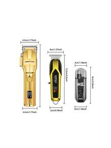 3 PiecesElectric Hair Trimmer Set Wireless Gold Hair Pusher + Nose Hair Trimmer With LED Display USB Fast Charging For Home Use/Gift