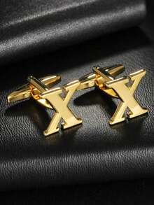 1 Pair A-Z 26 English Letter Stainless Steel Cufflinks, Men's Fashion French Cufflinks, Suitable For Wedding, Birthday, Business, Daily Wear, Gold, Silver, Cross-Border Supply Gold 26 Smooth Metal Stainless Steel Cufflinks Wholesale For Men's Dress Shirts - Yellow Gold - View 13