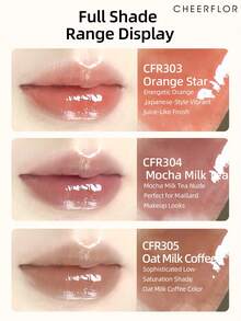 CHEERFLOR Dreamy Music Box Series Lip Gloss, Shimmery Makeup Effect, Moisturizing And Pigmented, Infused With Jojoba Seed Oil And Avocado Oil To Nourish Lips, Long-Lasting Color, Lightweight Liquid Lipstick, Suitable For Everyday Makeup - CFR302 - 查看 7