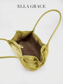 ELLA GRACE - Faux Suede Shoulder Bag, Vintage Boat-Shaped Design, Y2K Minimalist Handbag, Elegant And Distinctive Underarm Wallet - Green - View 2