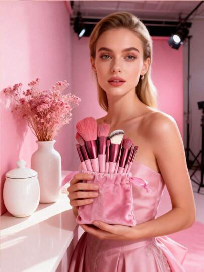 13pcs Professional Makeup Brush Set, Suitable For Foundation, Blush, Concealer And Eyeshadow - Polyester Bristles, ABS Plastic Handles, Suitable For Beginners And Professionals, Essential For Makeup Artists | Fashionable Brush Design | Makeup Brushes With Soft Synthetic Bristles To Create Perfect Makeup, Includes Travel Storage Bag