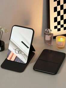 Foldable Portable Makeup Mirror, Adjustable Angle Folding Vanity Mirror With PU Leather Case, Beauty Supplies, Desktop Makeup Mirror, Rectangular Desktop Foldable Compact Minimalist Makeup Mirror, Travel Portable Makeup Mirror - Multicolor - View 10