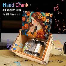 母女花卉油画手摇音乐盒 - “你是我的阳光”曲调，无需电池的木制音乐盒，母亲节/生日礼物 - 彩色 - 查看 10