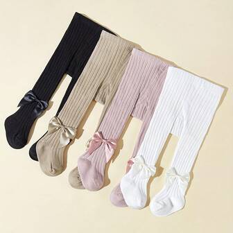 4 paires de leggings de couleur unie pour filles, convenant pour le port quotidien, leggings et chaussettes pour bébés et nourrissons
