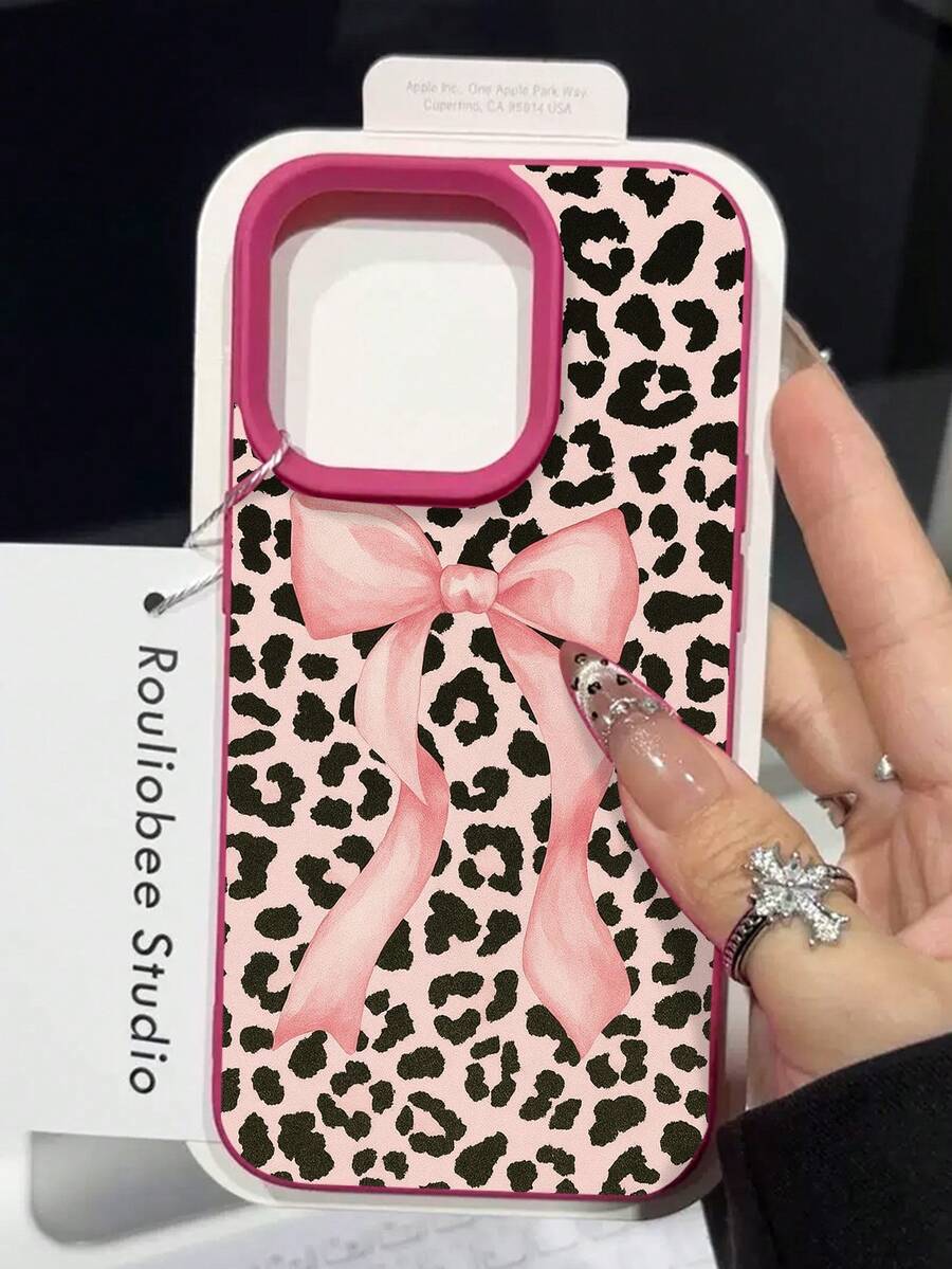 Leopard Bow Phone Case, Girly Style, Phone Case For IPhone 17 Pro Max 17 Air 17Pro 16 15 14 13 12 11 Pro Max, Pink Ribbon Gift, Leopard Print Design, Girlish Pink Bow Theme, Cute Bow Shape, Pink Ribbon Gift Idea, Leopard Lover Present,Animal Print Style - Màu Hồng Tươi - Xem 1