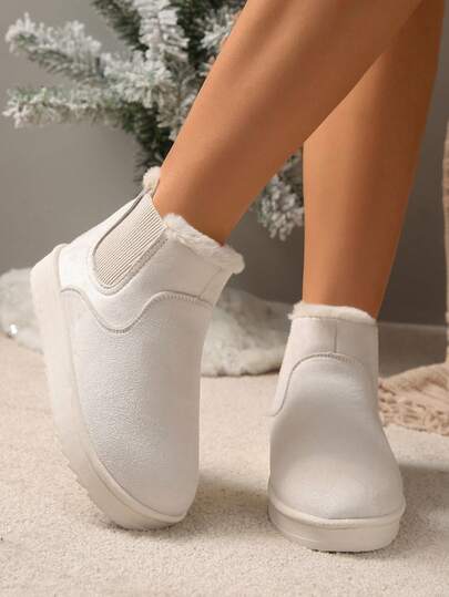 Women's Thick Sole Thermal Lined Snow Boots For Winter, Warm And Non-Slip Outdoor Wear. Knitted Cuff, Platform Sole, Mid-Calf Design. Comfortable Round Toe With Fuzzy Lining, Anti-Skid Outsole. Available In Khaki, Black, Beige, Camel. Suitable For Casual To Semi-Formal Cold Weather, High-Quality And Elegant Ladies Tall Boots, Wide Fit For Women