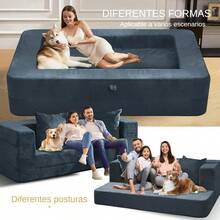 Sofá Cama Plegable Doble 3 En 1, Sillón Con Almohada Azul Grisáceo Rayado - Azul Marino - Ver 7