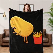 1pc Funny Potato & French Fries Throw Blanket - Soft Flannel All-Season Couch, Bed, Office Decor - Tear-Resistant Cozy Gift For Potato Lovers - Black Background With Smiling Potato Design - Christmas Gifts Birthday Gifts Holiday Gifts, Ideal Gifts For Boyfriend Girlfriend Father Family Mother Lover Daughter Son Grandfather Grandmother Friend Classmate Birthday Anniversary Valentine's Day Thanksgiving Christmas Halloween Mother's Day Father's Day Wedding New Year Gifts, Suit For Sofa Bed Car Bedroom Living Room Office Outdoor Camping Beach - Nhiều màu - Xem 10