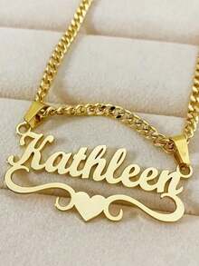 1PC A Variety Of Styles Optional Stainless Steel Heart Tag Personalized Name Necklace, Detachable Cuban Chain, Stylish Personalized Jewelry