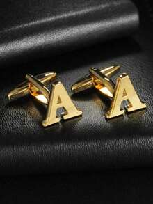 1 Pair A-Z 26 English Letter Stainless Steel Cufflinks, Men's Fashion French Cufflinks, Suitable For Wedding, Birthday, Business, Daily Wear, Gold, Silver, Cross-Border Supply Gold 26 Smooth Metal Stainless Steel Cufflinks Wholesale For Men's Dress Shirts - Yellow Gold - View 27