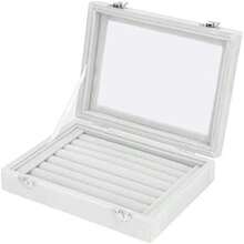 ZJchao Organizador de Joyero, Caja de Almacenamiento para Anillos con 7 Compartimentos, Organizador de Joyas de Terciopelo con Tapa de Cristal Transparente(Blanco)(default) - Multicolor - Ver 4
