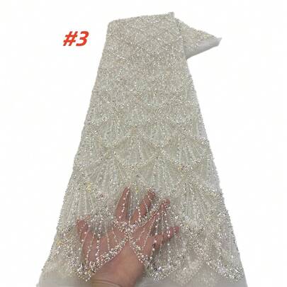 2026 Tela de encaje con cuentas africanas de alta calidad, tela de encaje con lentejuelas francesas nigerianas para el novio, adecuada para vestidos de fiesta de boda