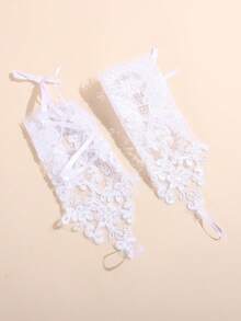 1PC White Floral Lace Arm Sleeves For Teens Soft Breathable Fabric Adjustable Ties Prom Party Vintage Styling School Events - 1Pair - View 3