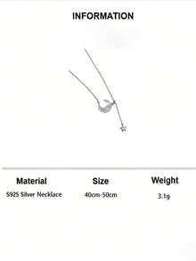 S925 Sterling Silver Synthetic Zirconia Star & Moon Mythology Design Star Tassel Necklace, Suitable For Women's Daily Wear And Gatherings, Elegant Necklace For Gifts On Holidays And Anniversaries - Silver - View 7