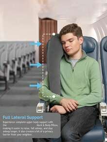 Foldable Inflatable Travel Pillow, Lightweight And Portable, Collapsible Neck Pillow, Reusable And Washable, Suitable For Car, Plane, Cruise, Camping And Outdoor Activities, With Buckle To Support Head, Body And Arm, Provides Inclined Support. An Essential For Travel, Camping Vacation And Back To School, Also A Perfect Gift For Ramadan, Eid, Valentine's Day, Christmas Or Thanksgiving. - Multicolor - View 3