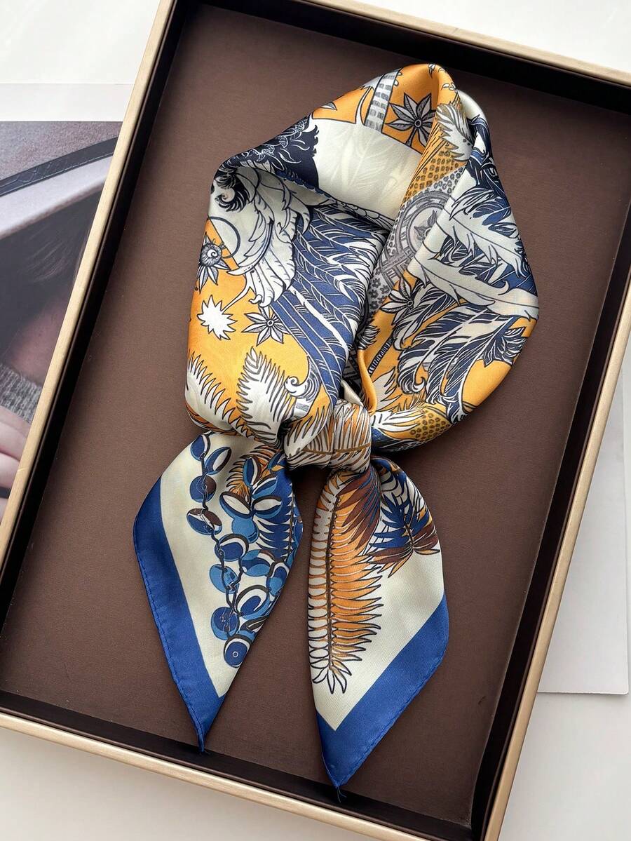 1pc Luxury Women's Square Scarf, Headband, Shawl, Neck Scarf - Blue-edged Peacock - View 1