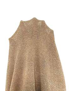 香槟金针织连衣裙 | 修身开衩沙滩度假连衣裙 - 卡其色 - 查看 11