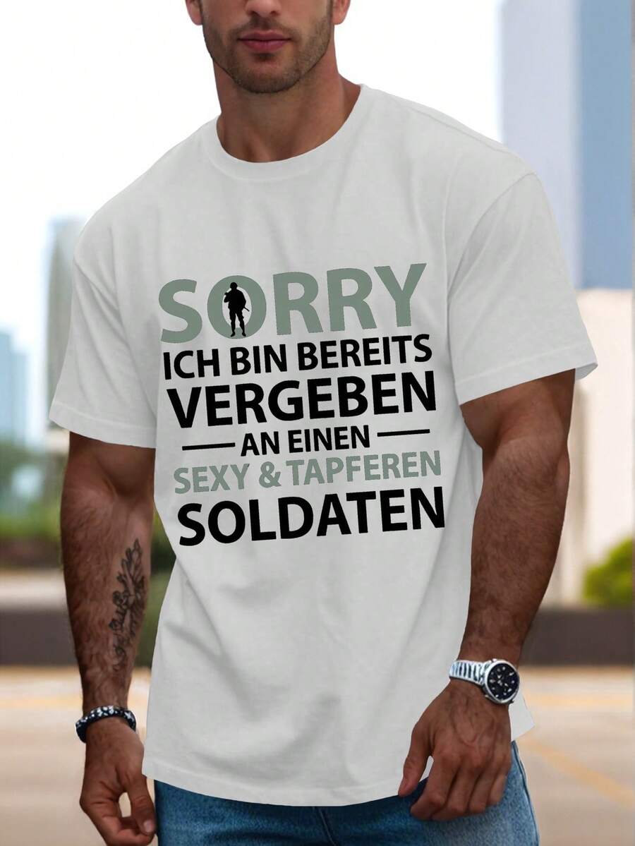 Camiseta de Verano de Manga Corta Humorística para Hombres en Estilo Alemán - Blanco - Ver 1