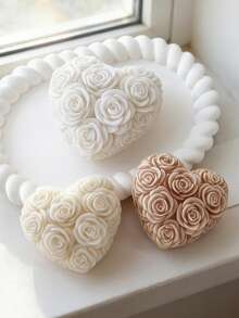 1个3D心形玫瑰硅胶模具，可重复使用，用于制作蜡烛/石膏/粘土/肥皂/树脂，情人节、母亲节礼物，送给女性，家居装饰 - 白色 - 查看 7