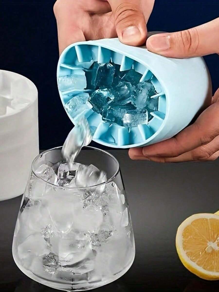 硅胶便携式制冰格，3D圆柱形制冰器，带防漏盖，易脱模硅胶冰格，可堆叠设计，可重复使用，是居家、情人节、酒吧、俱乐部、露营、烧烤和夏季派对的理想之选