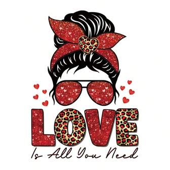 1/2/3 Stücke "Liebe ist alles, was du brauchst" Pailletten Leopardenmuster Mode Heißprägeaufkleber, geeignet für T-Shirts, Hoodies, Jacken, Segeltuch-Taschen, romantische Valentinstag Poster, Grußkarten, Handwerksarbeiten und waschbar