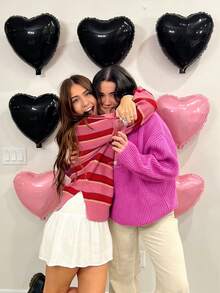 12pcs Heart-Shaped Foil Balloons, Black And Pink, 18 Inch Polyester Film Helium Balloons, Suitable For Party, Birthday, Anniversary, Wedding Decoration - Universal Metallic Balloons, No Power Required - Multicolor - View 4