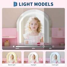 Tocador infantil con espejo y taburete iluminados, tocador y juego de maquillaje de madera para niñas pequeñas con luz LED ajustable, estantería, cajón de almacenamiento y estantes para niñas de 3 a 9 años. - Rosa - Ver 4