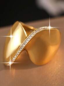 1pc Exquisite Fashion Twist Big Cubic Zirconia Wedding Rings,Middle Eastern Style Unisex Wide Band Adjustable Ring, Suitable For Daily Wear, Gift, Party & Special Occasions - Yellow Gold - View 8