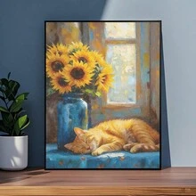 1pc 5D DIY Diamond Painting - "Cute Oil Painting Style - Orange Cat Lazily Curled Up On A Blue Cloth-Covered Desk" - Frameless Mosaic Full Diamond Acrylic Diamond Art DIY Diamond Painting Set, Suitable For Home And Office Desktop Decoration, Tabletop Decoration And Wall Decoration, Living Room, Bedroom, Study Room Ideal Home Decor Gift, Suitable For Adult Beginners And Craft Enthusiasts, Handmade Gift Ideas, Perfect For Family Gatherings, Birthday Parties And Various Holidays. - Multicolor - View 2