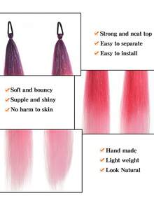 2pcs Ombre Braiding Hair Extensions, Colorful Braided Ponytail Extensions With Shiny Sequins, 26 Inch Extra Large Ponytail Extensions, Suitable For Girls - Multicolor - View 3