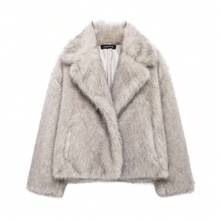 Áo khoác nữ TRAFZA cổ lông xù, áo cardigan dày ấm áp, áo cardigan màu trơn thanh lịch, áo khoác nữ casual có túi phong cách đường phố. - Đầu nhuộm màu trắng - Xem 9