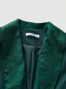 Bộ vest nữ đính đá lấp lánh cổ bẻ, thắt lưng, gồm áo khoác và quần, thích hợp cho các dịp lễ hội, tiệc sinh nhật, hẹn hò, dạ hội. - Màu xanh lá cây đậm - Xem 11