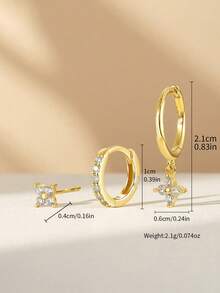 3pcs Fashionable Delicate Floral Earrings, Minimalist Style Gift For Women - Gold - View 4