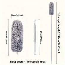 Extendable Microfiber Dusting Brush With Bendable Head - Reusable & Washable, Ideal For High Ceilings, Living Room, Bedroom, Bathroom, Car, And Patio - Battery-Free, Stainless Steel Handle, Feather Dusters - Gray - View 13