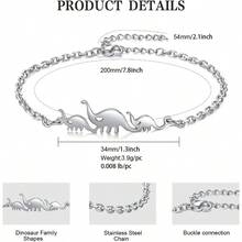 Pulsera de elefantes dinosaurios en plata de ley para mujer diseño de eslabones ajustables de moda joyería de animales regalos motivacionales para mujeres mamá esposa familia - Pulseras de corazón de dinosaurio - Ver 2