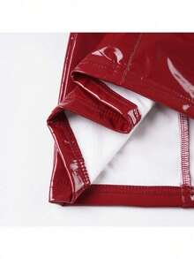 Women's New Fun And Sexy Christmas Festive Bright Leather Hip Skirt Showing Chest PU Leather Suspender Dress - 紅色 - 查看 7