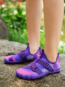 1 Pair Kids Beach Swimming Comfortable Breathable Mesh Upper Rubber Sole Slip-On Adjustable Strap Lightweight Water Shoes - Purple - View 1