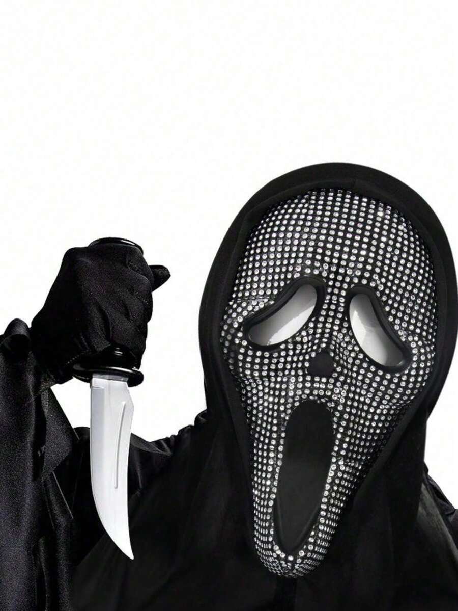 1pc 50*18cm Rhinestone Scream Mask, Costume Party Accessory - Multicolor - View 1