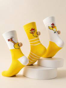 1 Pair Women's Funny Socks With Egg & Chicken Cartoon Animal Pattern, Novelty 3D Quirky Socks, Unisex, Great Gift For Holidays And Daily Wear - Multicolor - View 6