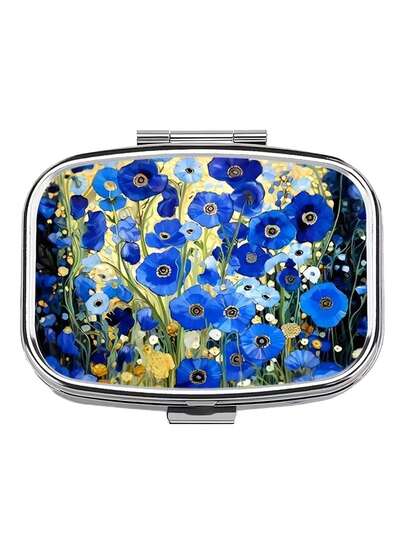 1个精美花朵造型药盒，便携式方形药盒，带2个隔层，是送给全家人的独特礼物，可用于存放珠宝、药品等。