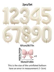 2pcs Pink Bow Decor Balloon Set, 40" Cream 0-9 Number Foil Balloons, Pink Bow Shaped Foil Balloons For Birthday Party Decorations - Multicolor - View 6