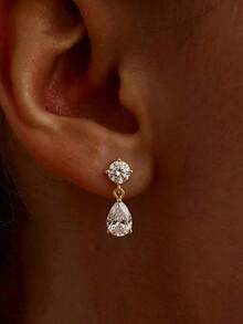 1pair Wedding Bride Teardorp Earrings For Women, Dainty Gold Dangle Earrings Elegant Bridal Earrings Long Cubic Zirconia Drop Earrings Dainty Silver Dangly Earrings For Women Silvers Bridesmaid Jewelry - Multicolor - View 9